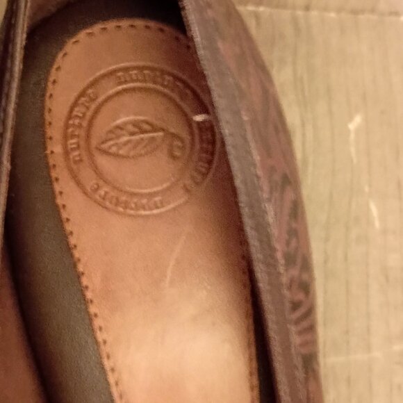 Nurture Sandee Peep Toe Brown Leather Embossed Heel Pumps Size 8M - Picture 6 of 16